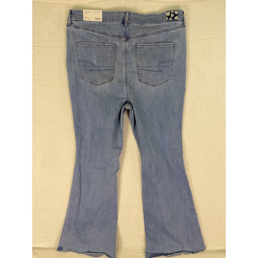 New American Eagle Jeans Womens 20 Long Blue Curvy Super High Rise Flare Stretch - Picture 2 of 12